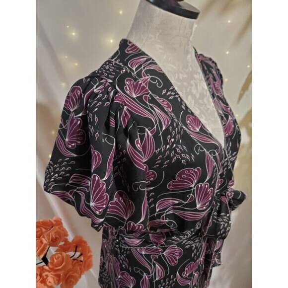 Vtg 90s Y2K NWT Max Studio Sheer Floral Babydoll Tie Top Size L Whimsigoth Fairy - Picture 7 of 11